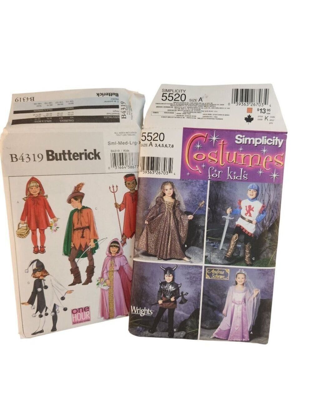 Simplicity 5520 Butterick B4319 Kids Halloween Costume Patterns Sizes 3-14